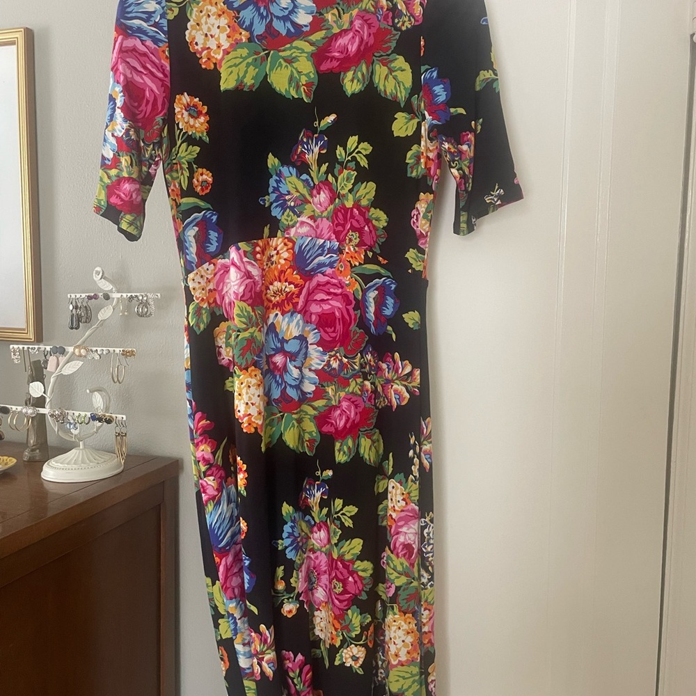 Anthropologie Black Dress with Vibrant Floral Design